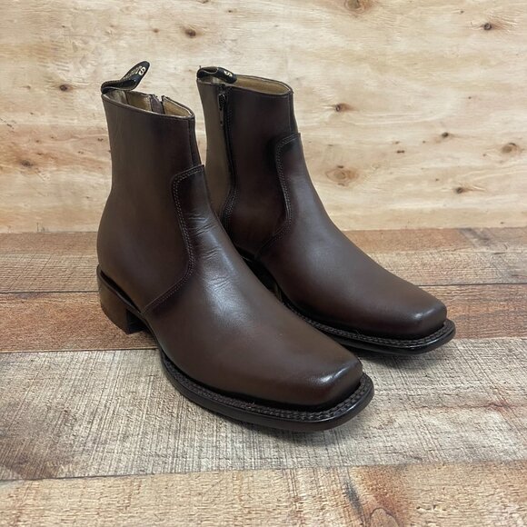 Men\'s Western Rodeo Genuine Brown Leather Half Boots with Zipper Dubai Toe 266